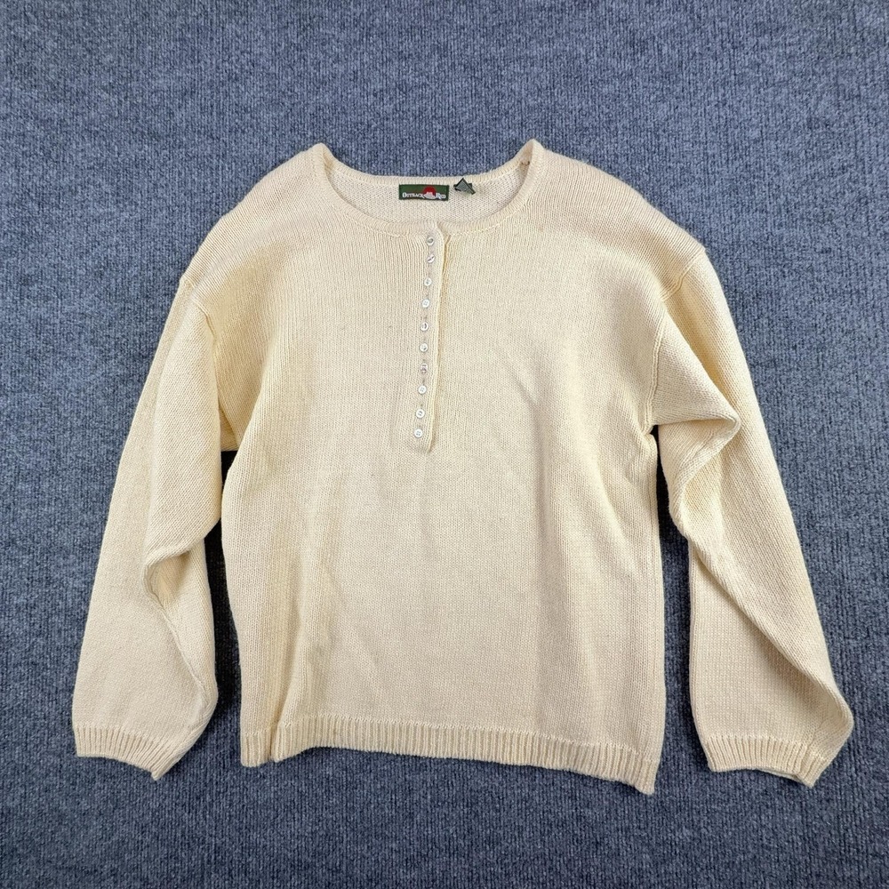 Vintage Outback Red Sweater Womens Medium White Henley Ramie Cotton Hong Kong